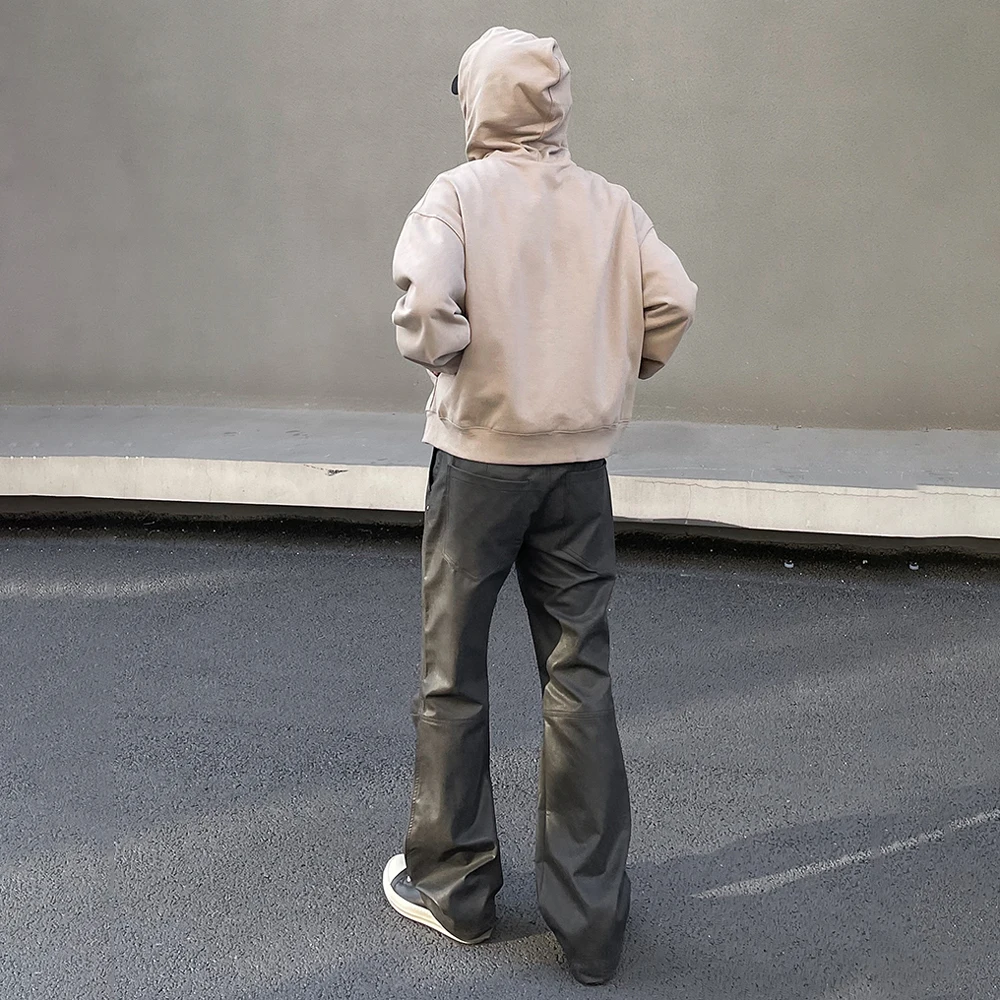 Leather Pants Men Streetwear Casual New Fashion Baggy Straight Leg Stacked Street Patchwork Original Y2k Flared Vintage Trousers