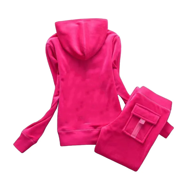 Y2K Women's Tracksuit Set Women's Hooded Rhinestone Sweatshirt and Pants Suit Velvet Tracksuit Two Piece Set