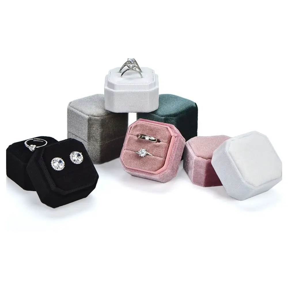 With Detachable Lid Jewelry Box New Exquisite Octagon Square Packing Box Velvet Double Ring Storage Case Engagement