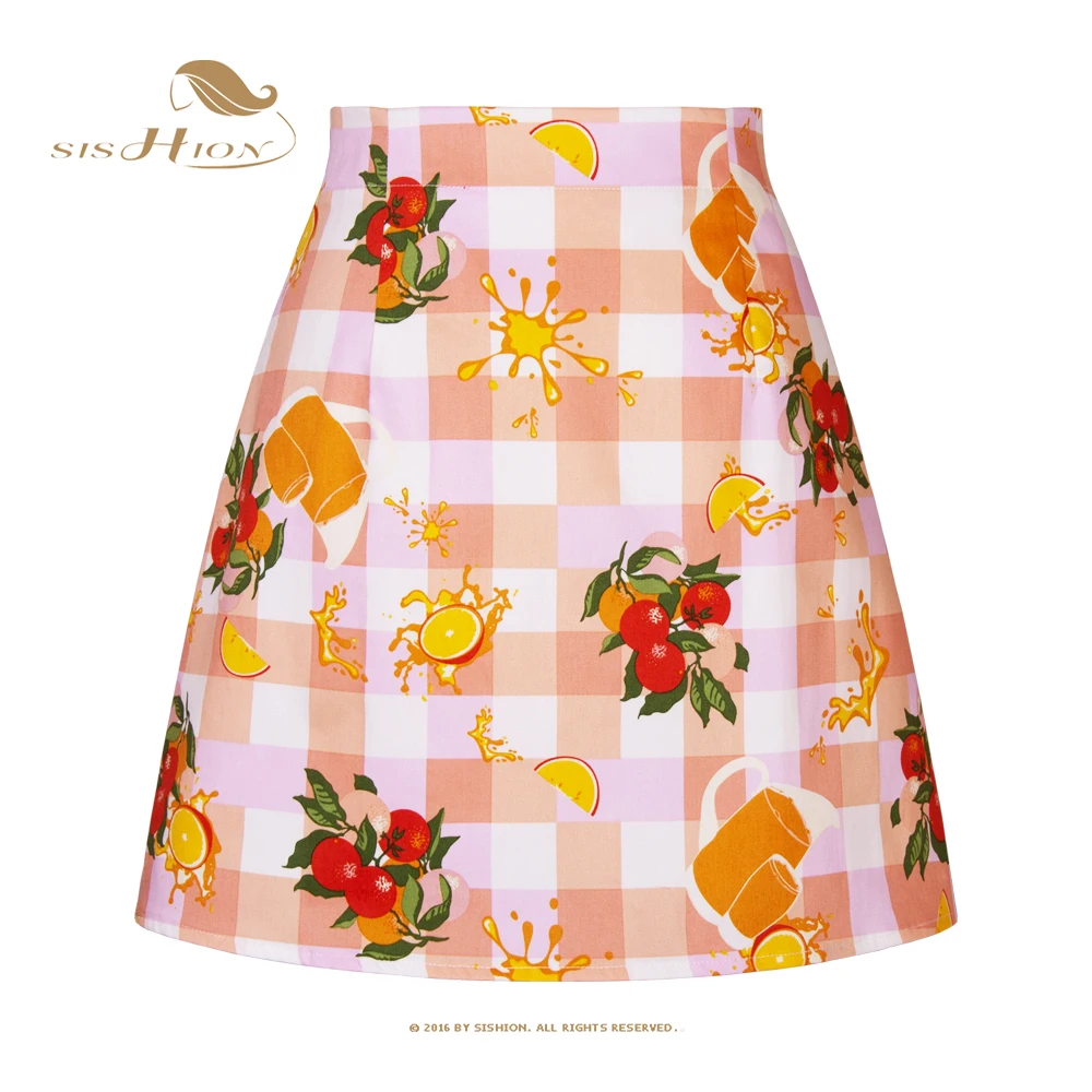 

SISHION Orange Fruit Juice Print Plaid Y2K Mini Skirt Jupe Femme SS0008 2023 Women Sexy Summer Skirts Falda