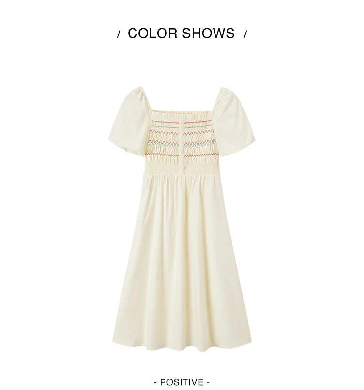 Vestido de mujer con escote cuadrado, mangas abullonadas, corte ajustado y elegante, nuevo vestido de verano divertido y elegante de largo medio.