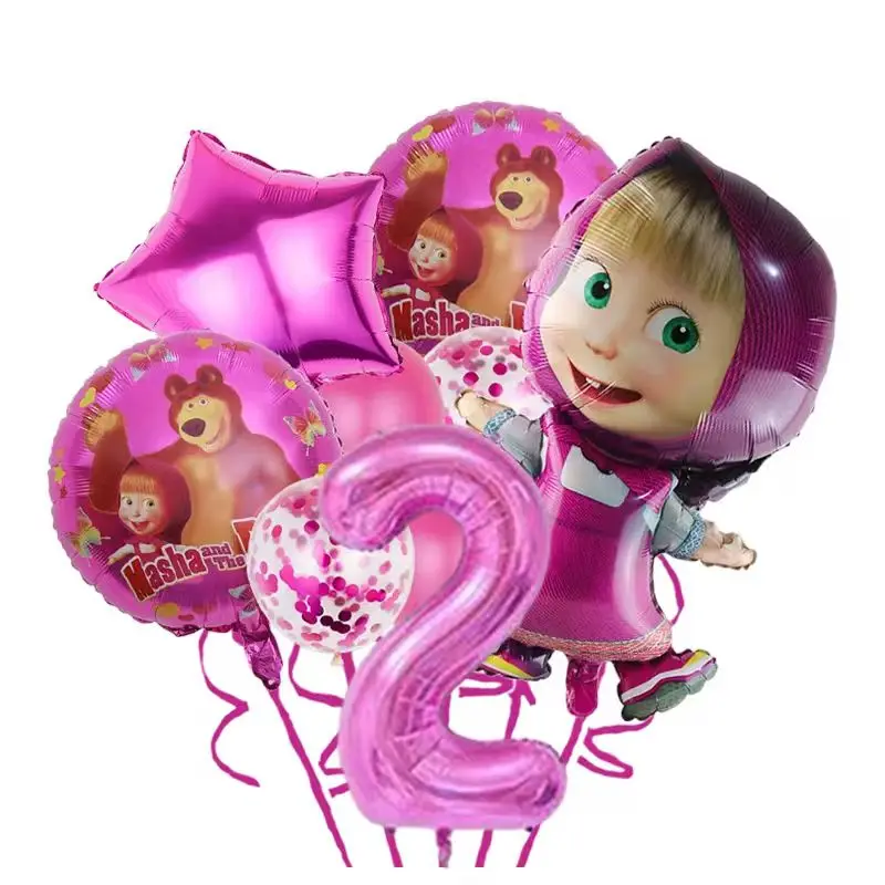 Masha und der Bär Geburtstagsparty Dekorationsset mit Luftballons, Tellern, Bechern, Tischdeko, Papierbox, Banner und Masha-Bär-Partygeschenken – Detail 18