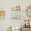 Set of 4 Wall-Mounted Kid's Bookshelf - White Floating Nursery Book Shelves - Durable Wood Construction 4