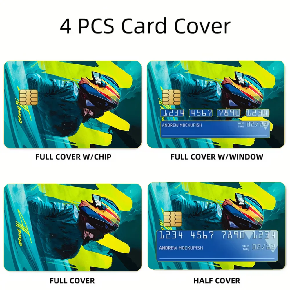 Racing Driver F-Fernando Alonso Stickers For Debit Bank Credit Cards Metro Bus Pass Sticker Decoration Cover 4PCS Card Skin