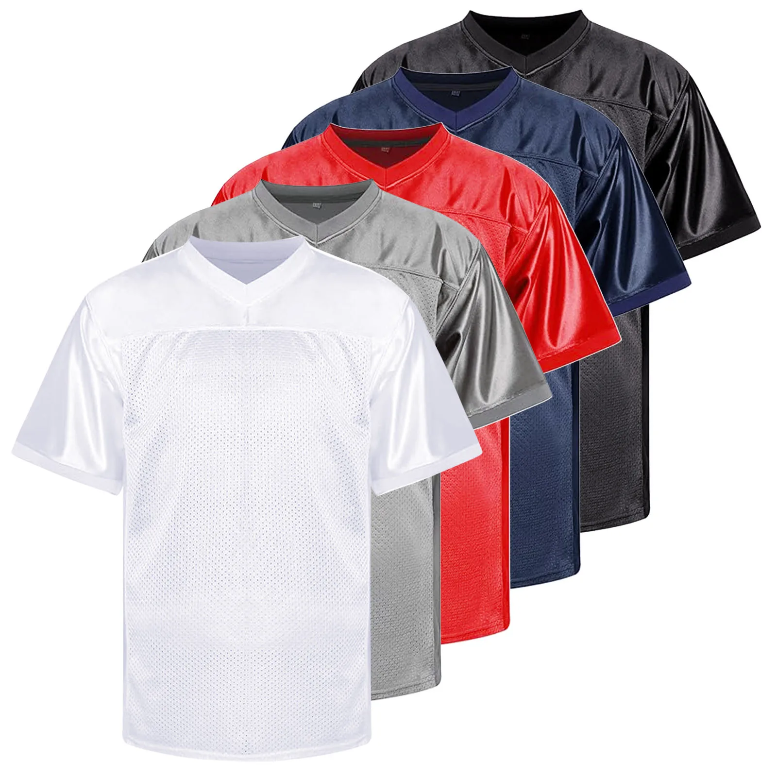V-Neck monocromática Camisetas masculinas, solto, respirável, mercerizado, Vertical Futebol, Quick Dry, Streetwear, Man Tops, Hip Hop