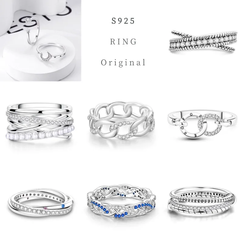 925 Silver Finger Ring For Women Simple Infinity Sparkling Twisted Stackable Rings Popular Anillo Engagement Jewelry