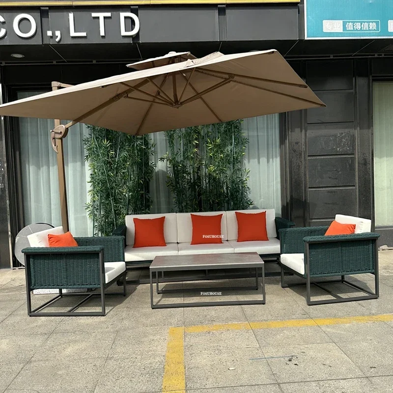 European Modern Rope Outdoor Sofas Patio Garden Open-air Coffee Table Set Outdoor Furniture Aluminum Alloy Leisure Lounge ChairN