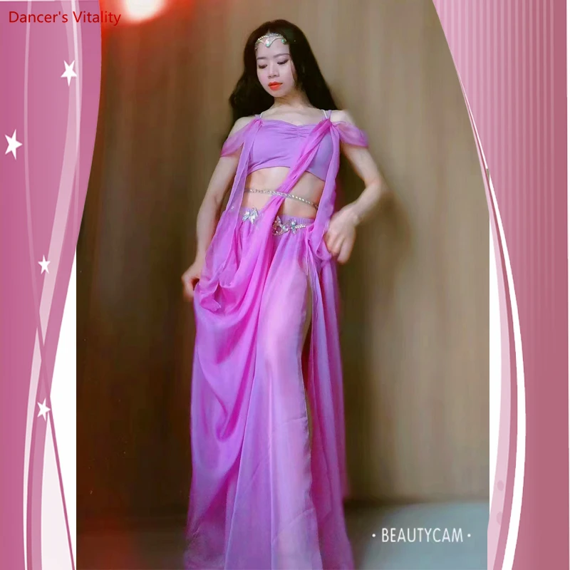 Bellydance 의상 Luxory 여성 밸리 댄스 쉬폰 민소매 탑 + 롱 스커트 2pcs Cusomzied 성인 어린이 동양 복장 착용