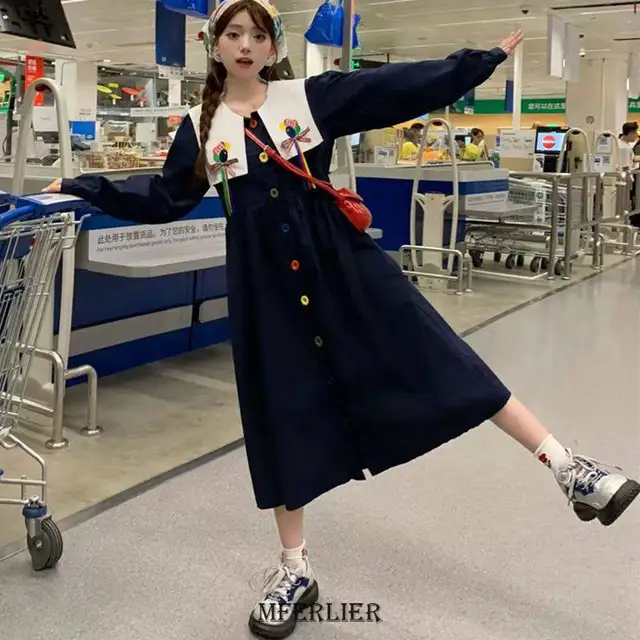 플러스 사이즈 빅 칼라 긴 소매 캐주얼 긴 원피스, 빅 사이즈 여성 의류, 할인 가격