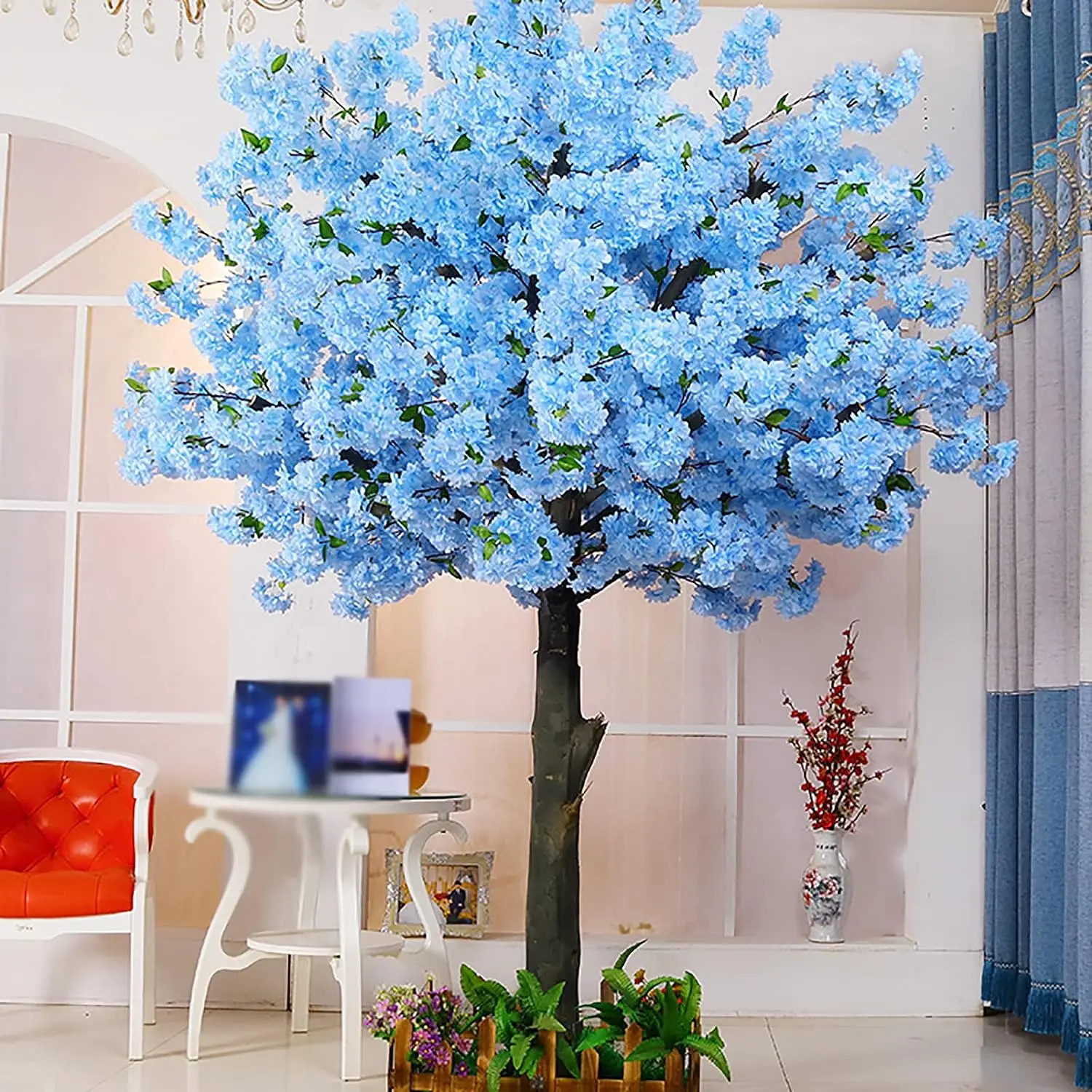 Artificial Cherry Blossom Trees Blue Decor Fake Sakura Flower