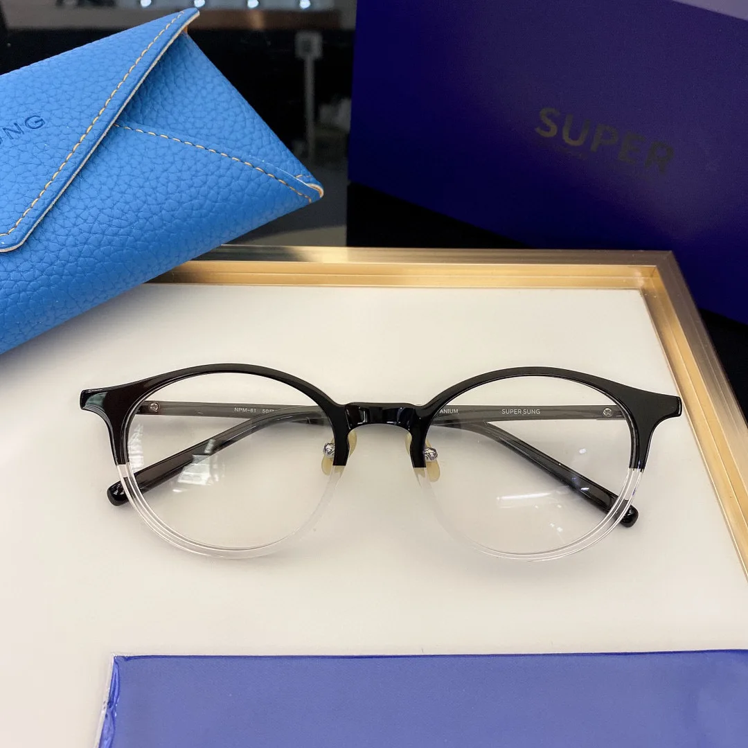 

SUPER SUNG NPM-61 Optical Eyeglasses For Men Women Retro Style Anti-Blue Light Lens Plate Plank Titanium Frame With Box