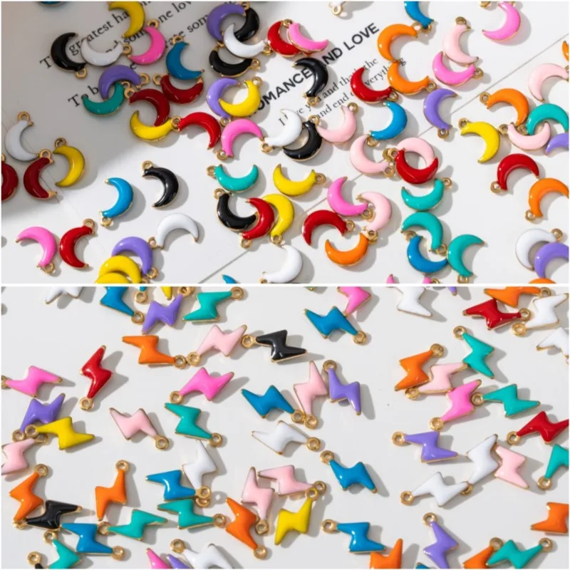 10 Stück verschiedene vergoldete Edelstahl-Emaille-Tiere, Mond, baumelnde Anhänger, Charms für DIY-Schmuckherstellung, Halskette, Armband