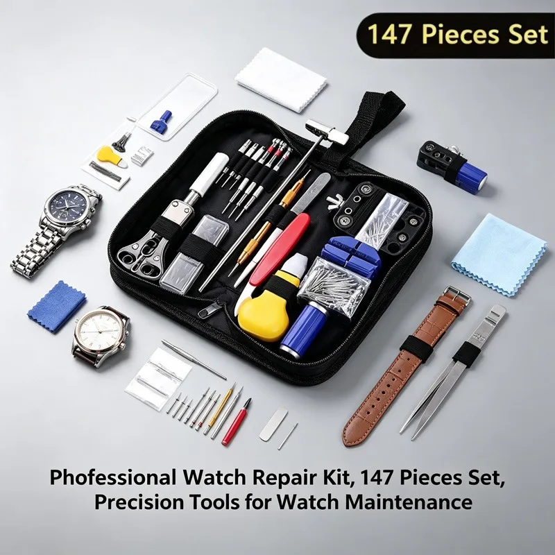 147-teiliges Uhrenreparatur-Werkzeugset Professionelles Uhrmacher-Set für Batteriewechsel Armbandverstellung Gehäuseöffner Stiftentferner