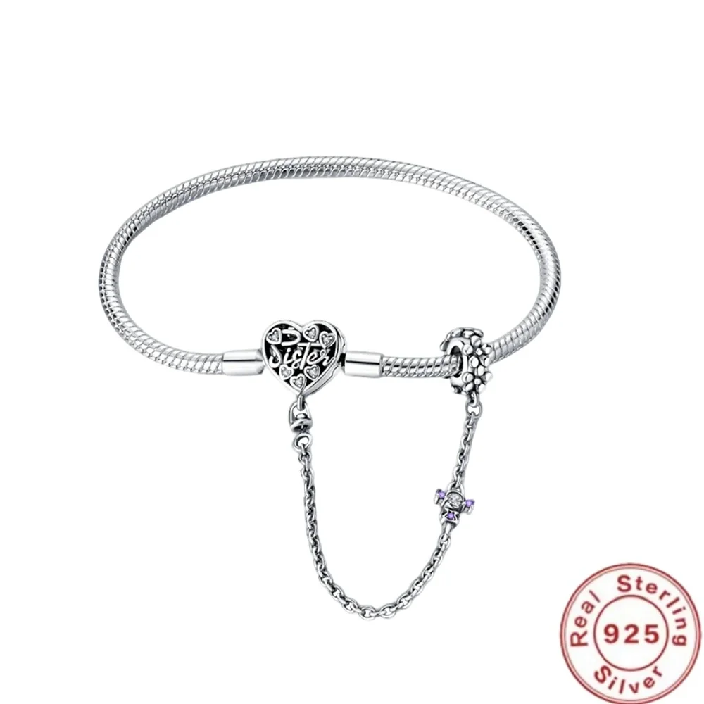 Passend für Original 925 Silber 17-20CM Classic Series Herz-Schlangenketten-Armbänder für Frauen DIY Charms Geburtstagsgeschenke Schmuck – Detail 7