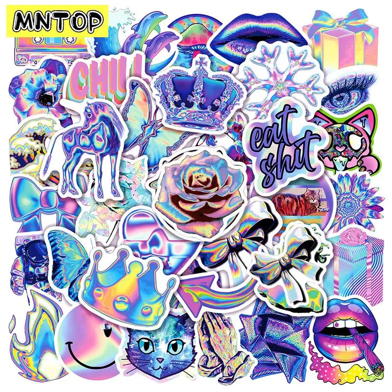 10/30/50pcs/set Dazzle Colour Laser Cartoon Eccentric Funny Cool Graffiti Stickers For Skateboards Luggage Kids Diy Laptop Phone