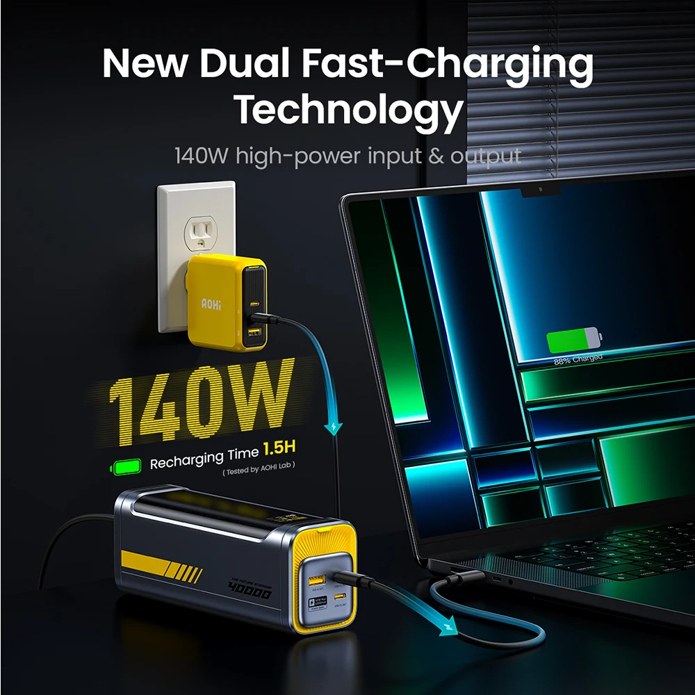 AOHI Starship 40,000mAh Power Bank 140W PD3.1 Laptop Power Bank with C-C Cable Fast Charging Station for iPhone MacBook Laptop 2