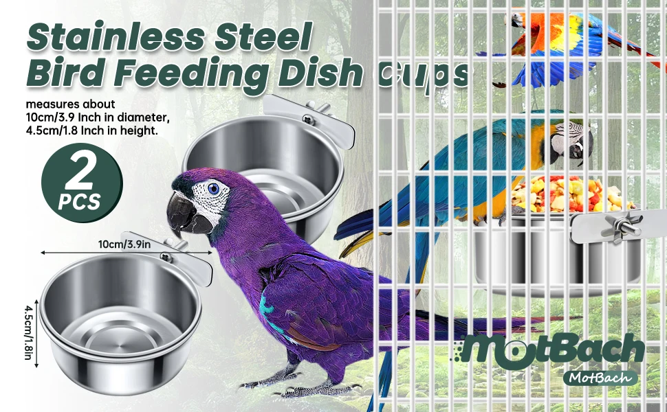 Stainless Steel Bird Feeding Dish Cups, Bird Feeder Parrot Food Water Bowls
