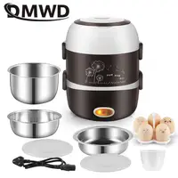 DMWD Mini cuiseur à riz électrique 2/3 couches revêtement en acier inoxydable chaudière à œufs portable cuiseur vapeur chauffe-plats boîte à déjeuner multicuiseur 2L 2