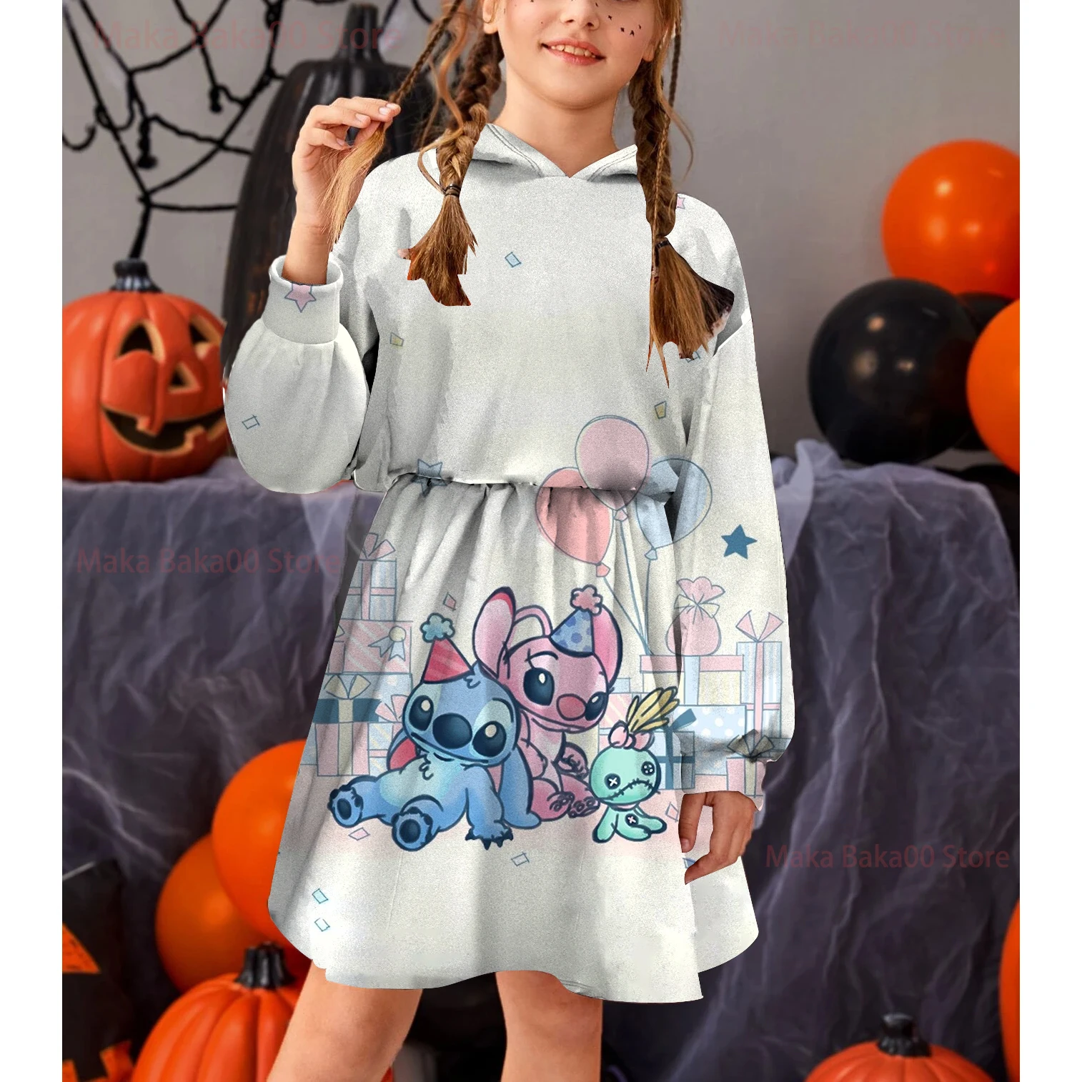 Robe imprimée Disney Stitch pour filles, robe de soirée pour adolescentes,  vêtements d'été, manches courtes, dessin animé, enfants de 2 à 12 ans