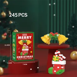 Festive Holiday Micro Building Blocks Set - Santa, Christmas Tree, Reindeer, Snowman Elements - Ideal Gift for With - box (Xmas bell shoe Block)