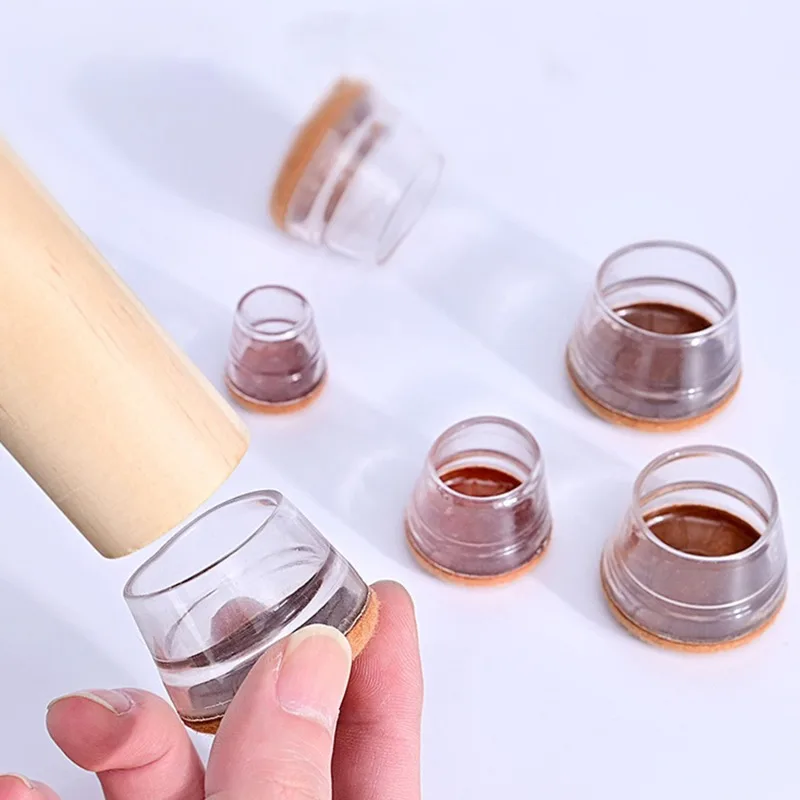 

4PCS Transparent Silicone Chair Leg Floor Protector with Wrapped Felt Bar Stool Chair Leg Furniture Leg Feet Protection Cover
