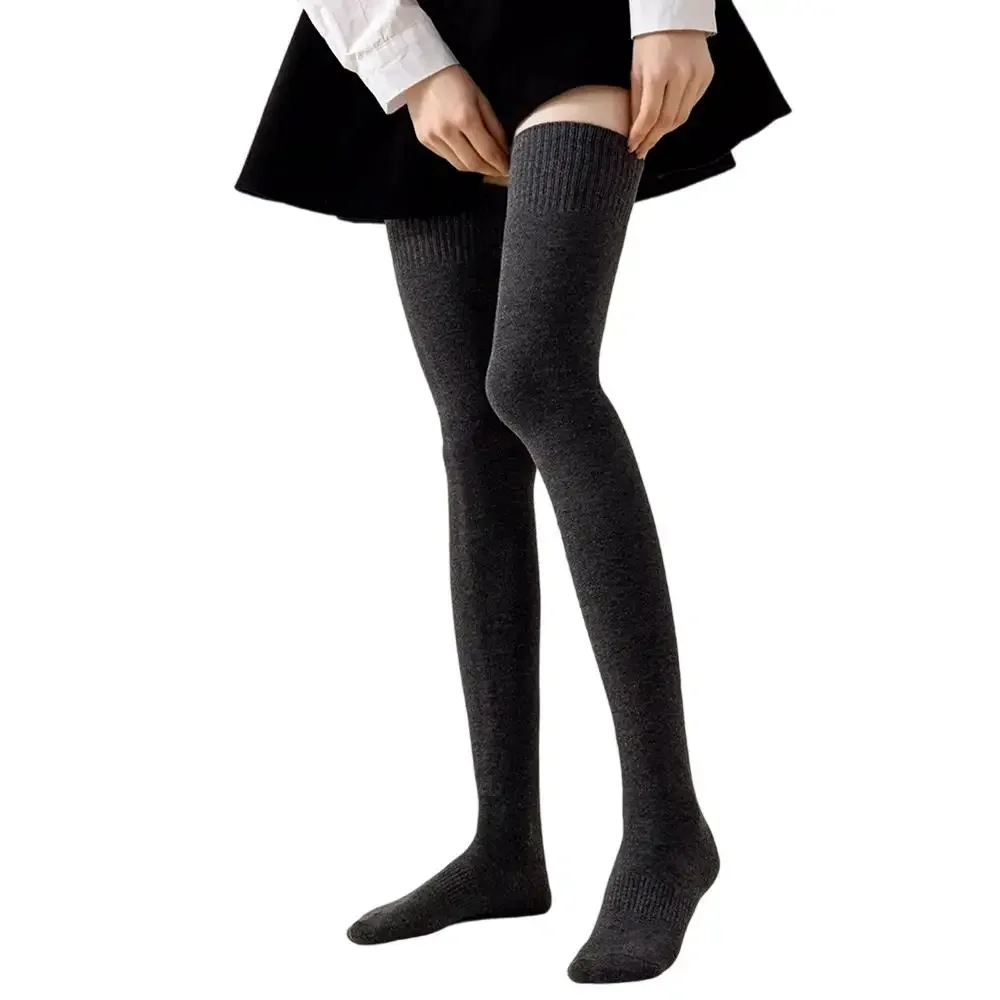 Winter-Oberschenkelstrümpfe für Frauen, 100 cm, verlängerte JK-Lolita-Strümpfe, einfarbig, über dem Knie, schmale Samt-Oberschenkelsocken – Detail 8