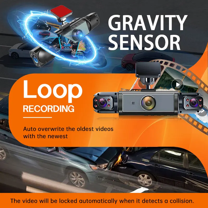 4-Channel 1080P Dash Camera Front Rear Left Right Camera Night Vision Adjustable Lens DVR with 64GB Card for Vehicle Safety