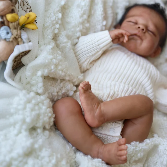50 CM Vinly Limbs Cloth Body Asleep Reborn Baby Doll Toy For Girl Lifelike Black Skin Doll Birthday Gift Play House Toy 3