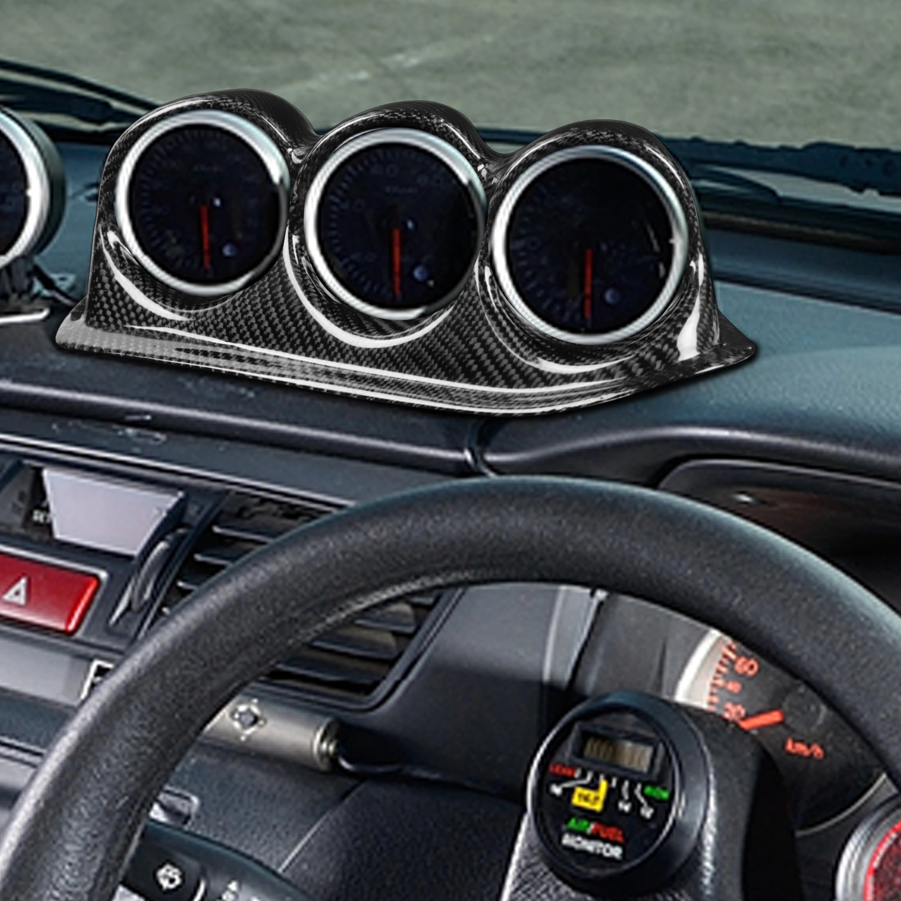 For Mitsubishi Lancer EVO 7-9th Gen 3 Holes Dashboard Pointer Speedometer Real Carbon Fiber Automobile Interior Modification RHD