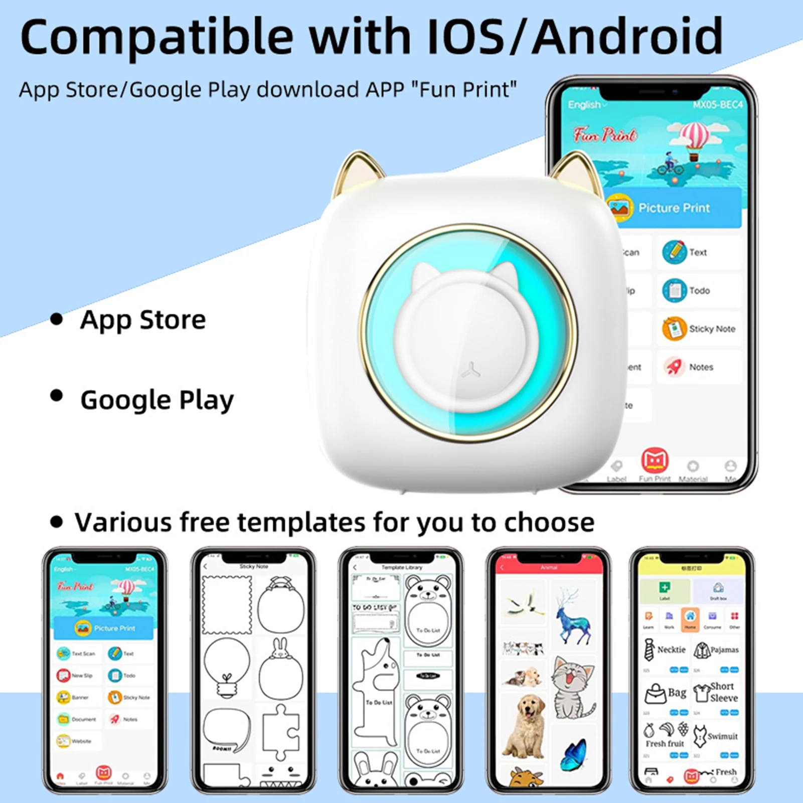 【New】C23 Portable Thermal Printer Machine Wireless Mini Pocket Printer BT Connection 203DPI for Kids Study Work Office