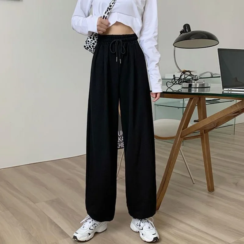 Women's Gray Sports Pants 2022 Fall Style Loose-fitting Loose