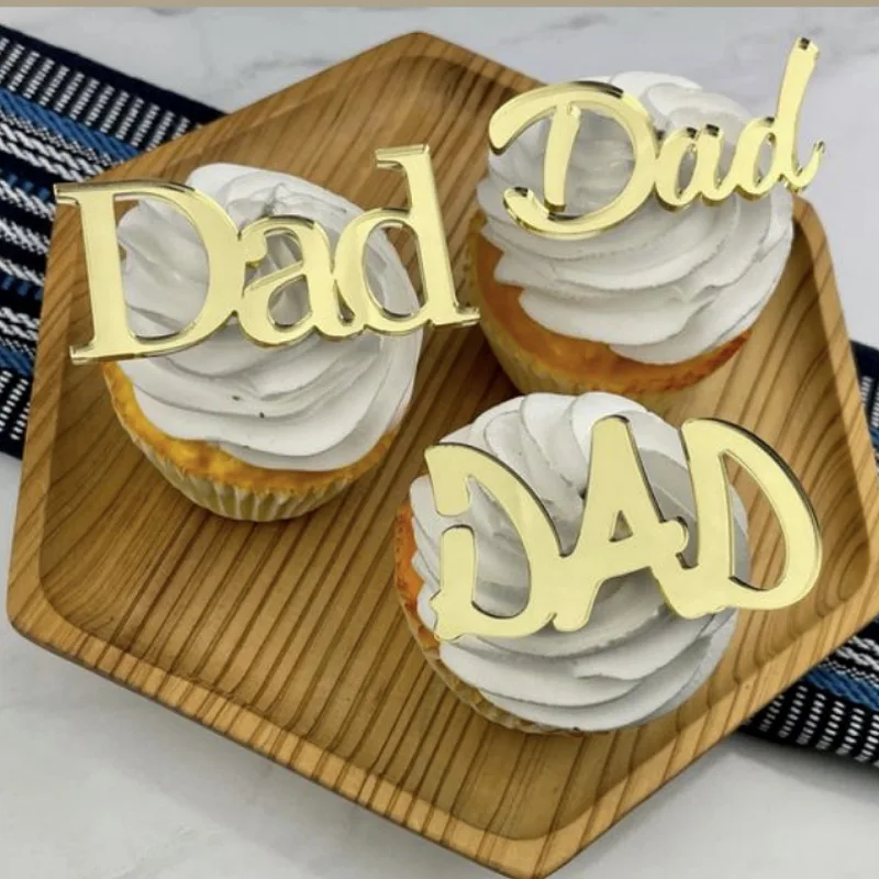 6 decorazioni per cupcake in acrilico per festa del papà, per festa del papà, compleanni e celebrazioni, colore: oro