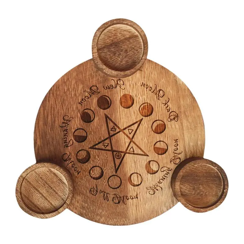 

Pentacle Altar Plate Candle Holder Wooden Tealight Holder Altar Plate Ritual Altar Board Tarot Supplies Astrology Ornaments Good