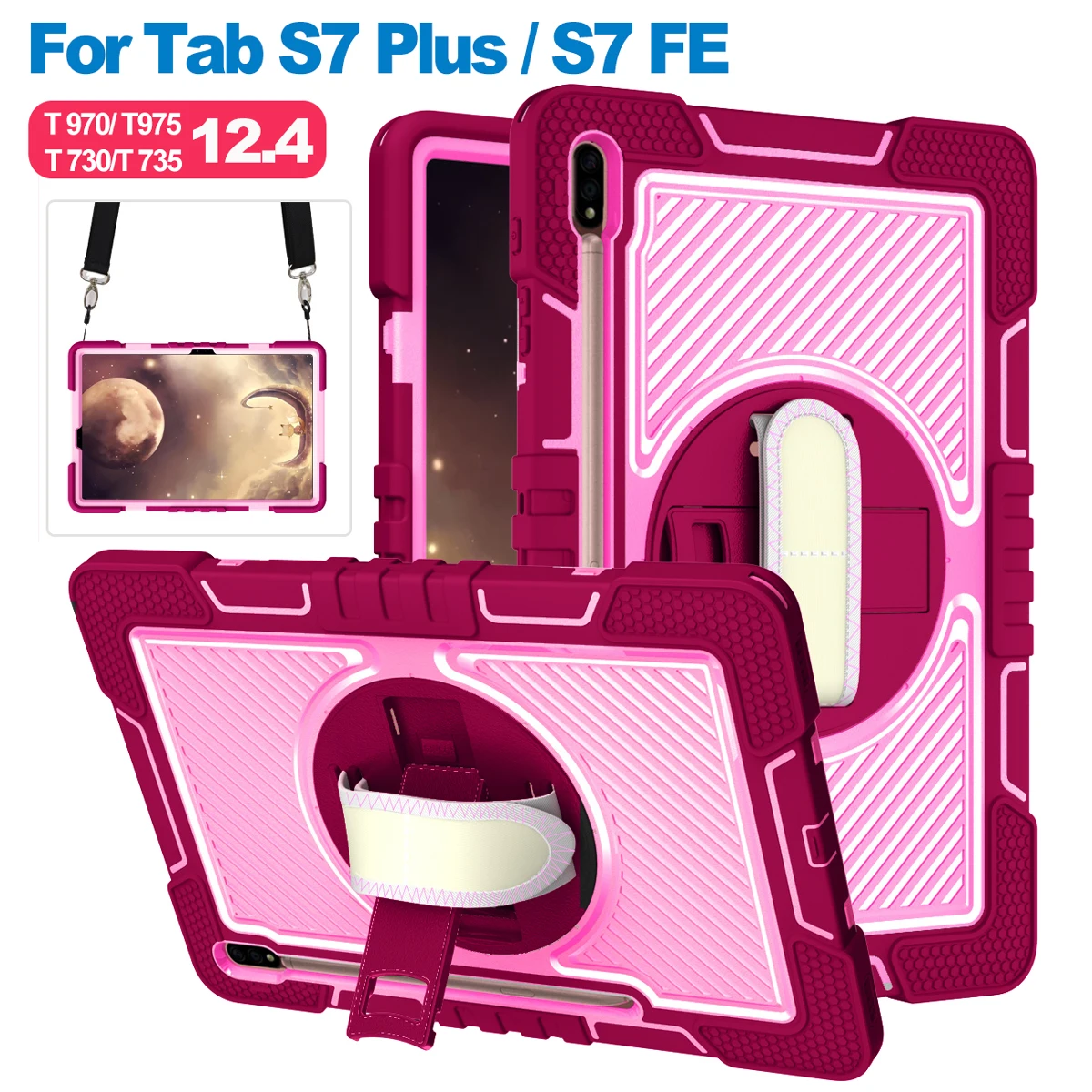 

Case For Samsung Galaxy Tab S8Plus S7 FE T730 12.4 Shockproof Silicone Kids Cover Tab S7Plus T970 T975 Tablet Case Handle Stand
