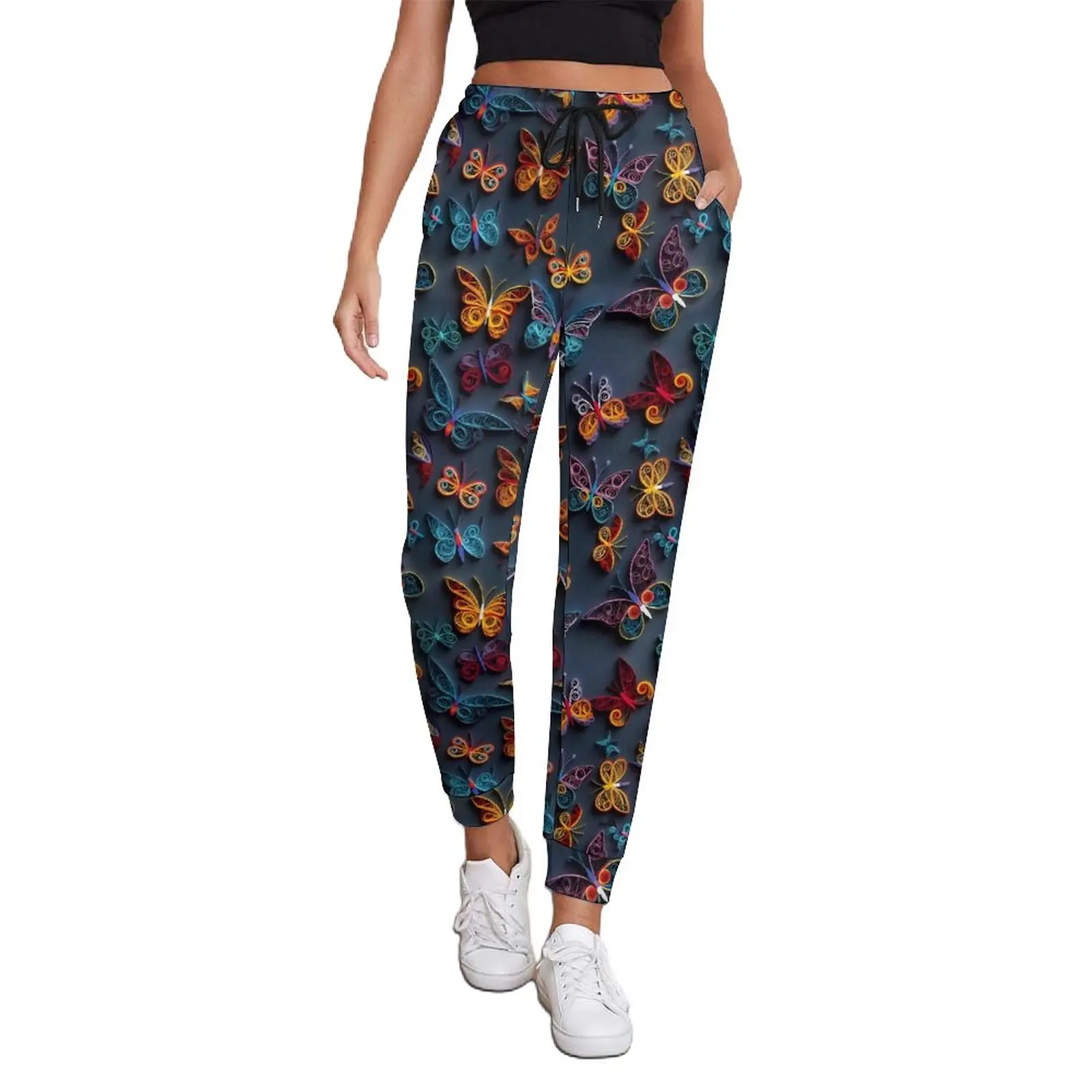 

Vibrant Butterfly Pants Women Animal Print Street Style Sweatpants Spring Kawaii Custom Trousers Big Size 2XL