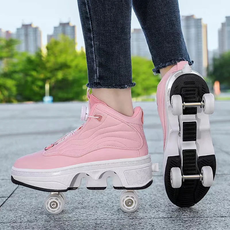 

Fully Automatic Four Wheels Deform Walking Invisible Pulley Sneakers Student Deformation Roller Skates Shoes With Swivel Button