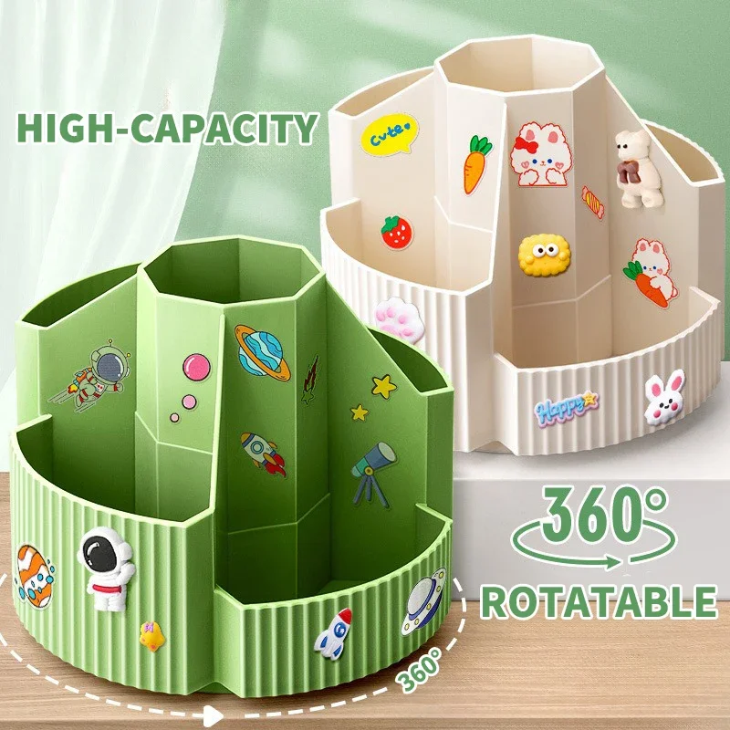 5 Slots Stationery Storage Box 360 Degree Rotating Desktop Stationery Organizer for Home Office School