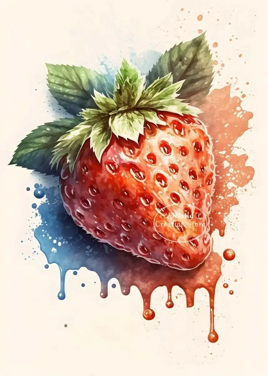 thumbnail image 1 of Pintura en lienzo con acuarela de frutas jugosas, sandía, plátano, manzana y uva, impresiones para pared, restaurante, cocina, habitación, decoración, póster, 1 of 5