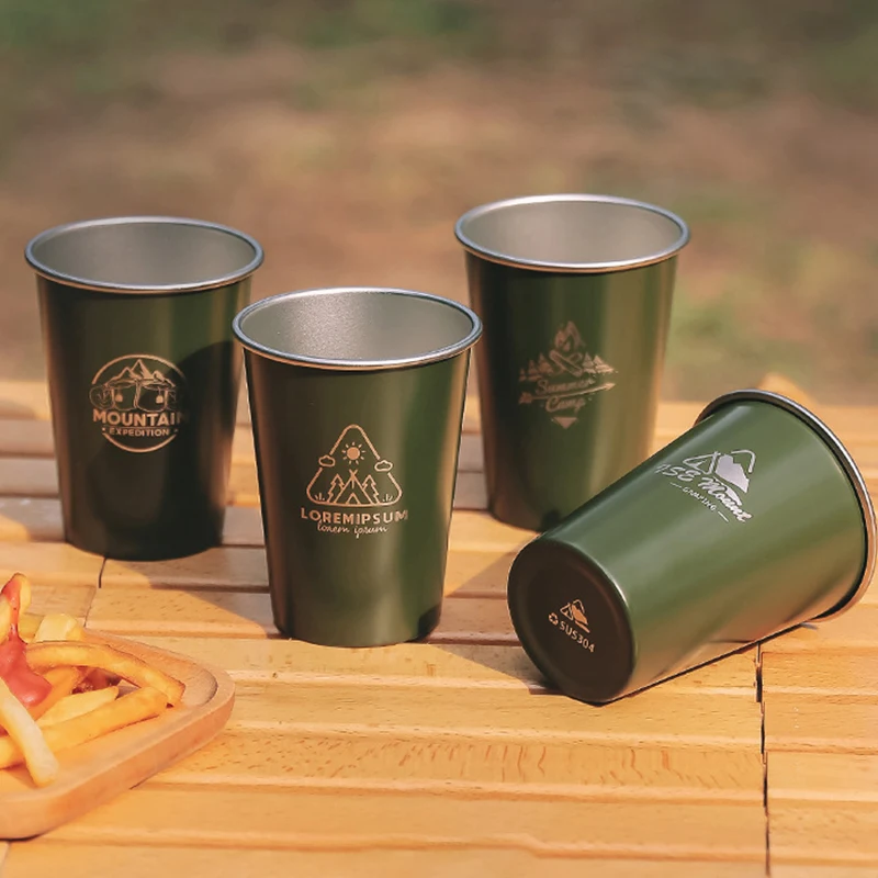 

4pcs 350ml Outdoor 304 Stainless Steel Water Cup Camping Coffee Cup Milk White Wine Cup Ins Style Beer Mug Cold Drink Cups