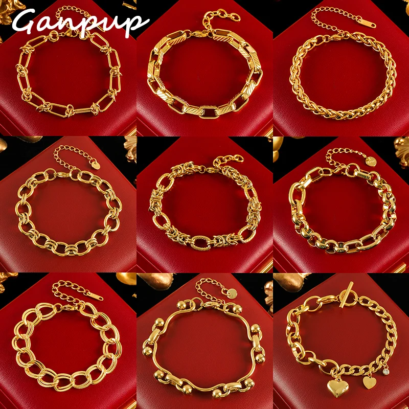 GANPUP 316L Edelstahl Metall Gold Farbe Kubanischen Handgelenk Kette Aussage Armband Armreif Mode Wasserdicht Schmuck Bijoux Femme