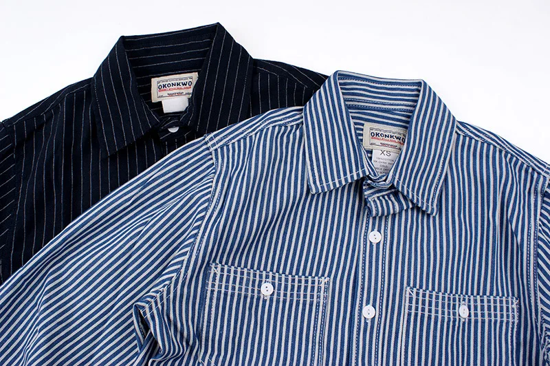 Mens Long Sleeve Shirts American Primary Color Denim Outdoor Trekking Climbing Camping Work