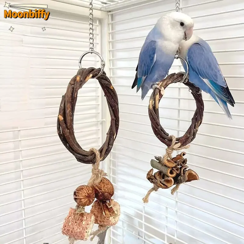 

Игрушка-попугай для скалолазания, подвесное плетение, кольцо из дерева яблока с сосновой конусой, игрушка для попугаев, коккатов