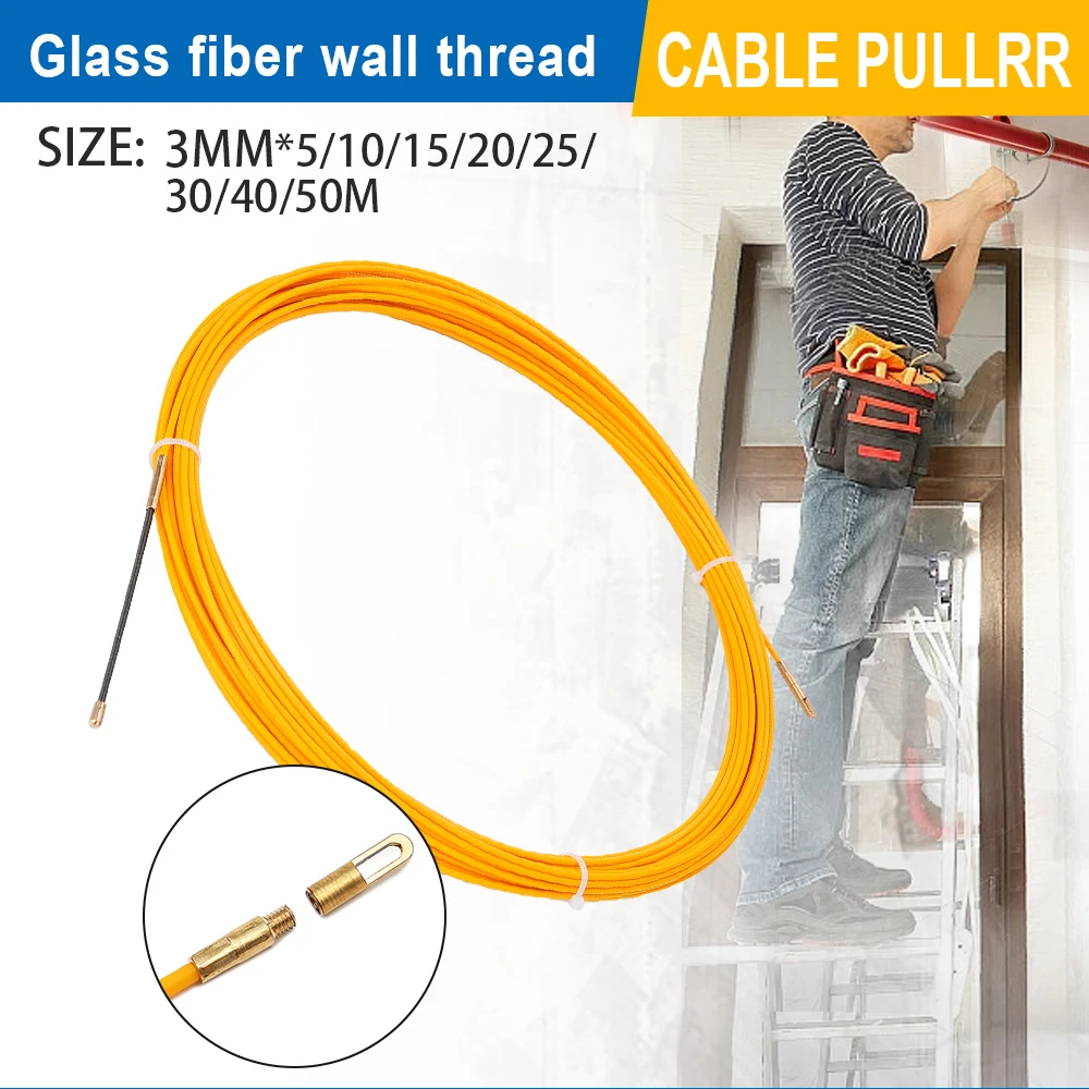 Fiberglass Cable Puller Wall Wire Conduit Fish Tape Cable guide Electrician Pushing Tape 3mm 5M/10M/20M/30M/50M cable puller