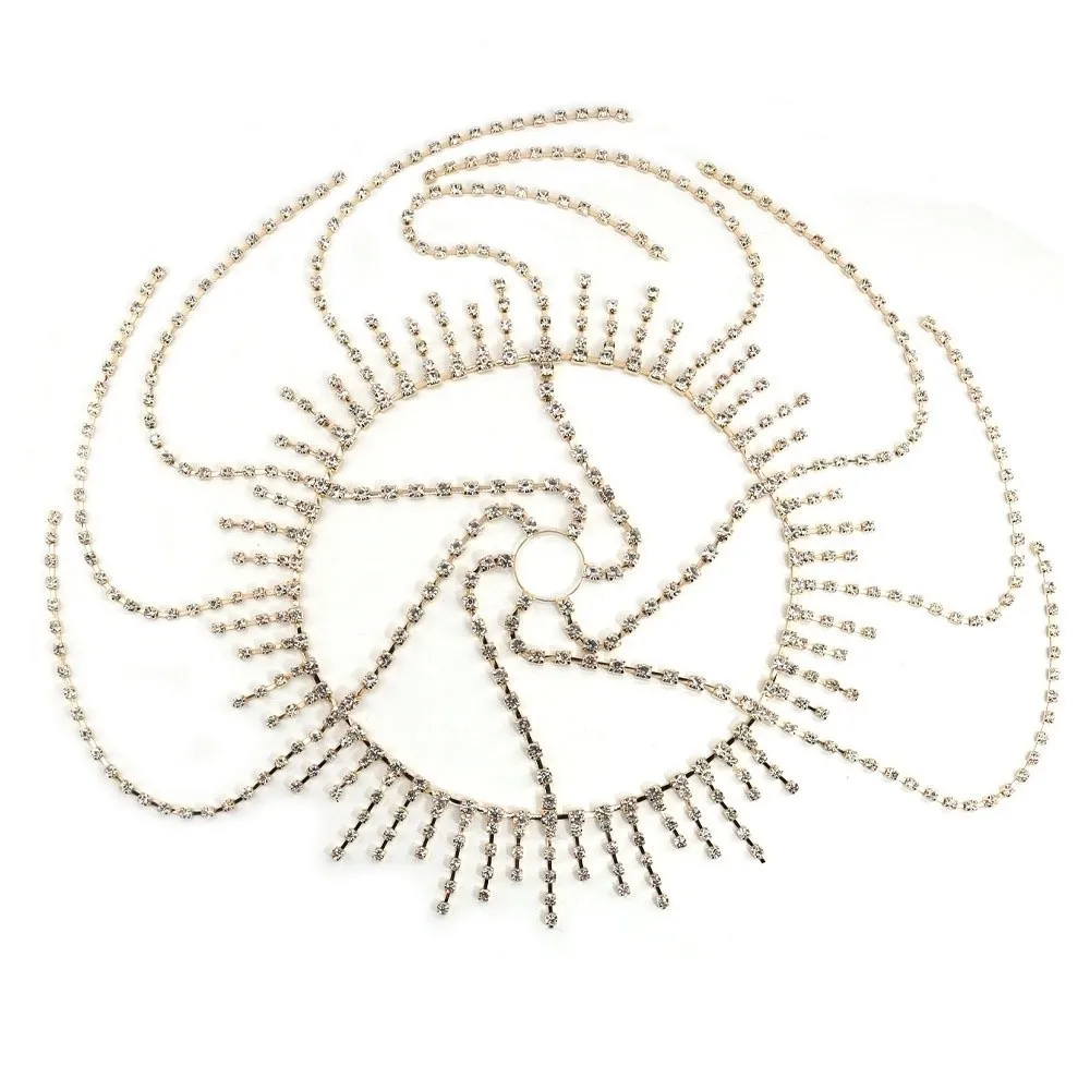 Flash Rhinestone Cap Headpiece Fringe Mesh Full Rhinestone Inlay Crystal Head Chain Retro Style Personalized Tassel Headband