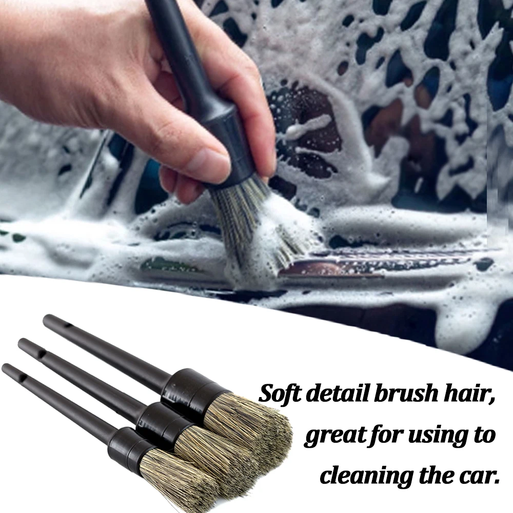 

Detailing Brush Tools Pig Hair Brush Car Cleaning Brush 3pcs Auto Tire Wheel Rim Leather Washing Car Interior Exterior Cleaning