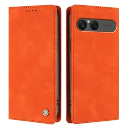 RFID Blocking Leather Case with 3D Logo Metal Badge for Sony Xperia 5 VI (OR)