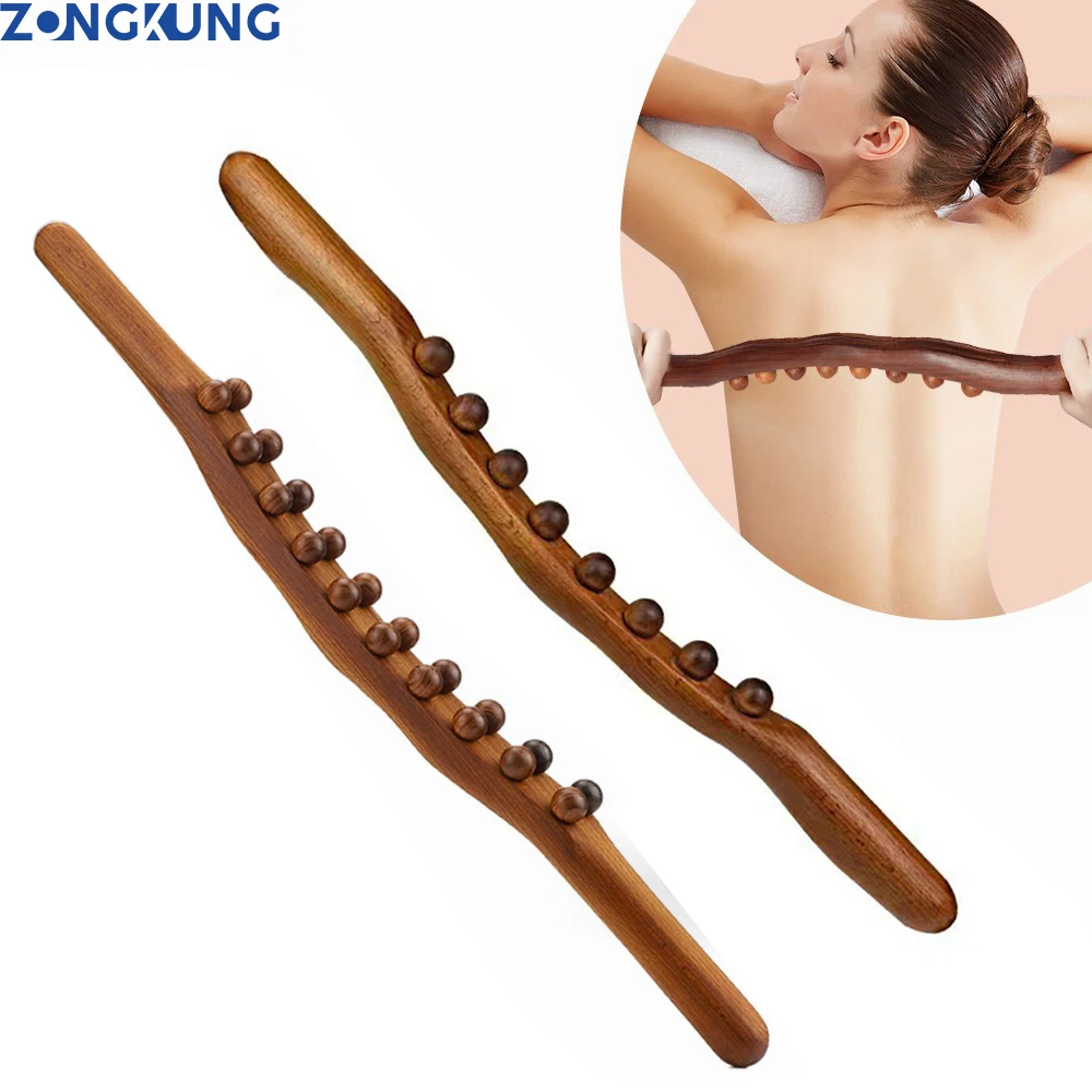 

8/20 Beads Gua Sha Massage Stick Carbonized Wood Back Scrapping Meridian Therapy Wand Muscle Relaxing Body Massage Roller Guasha