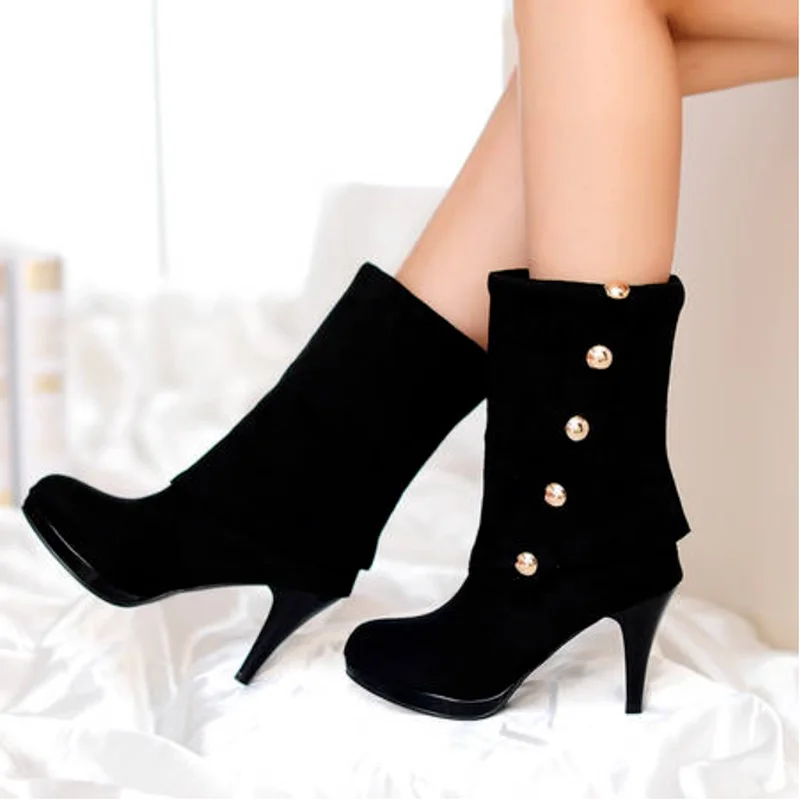 Boots Women 8.5cm Heels Leather Zip Knee Thin High Heels Boots Autumn Winter Wedding Party Shoes Big Size 33-43  Women Shoes New