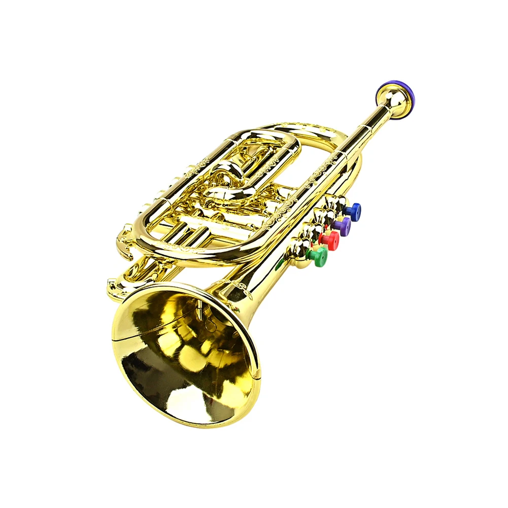 Professional ABS Trumpet Toy Musical Educational Toy Kids Saxophone Trumpet with 4 Colored Keys Simulation Instrument Child Gift