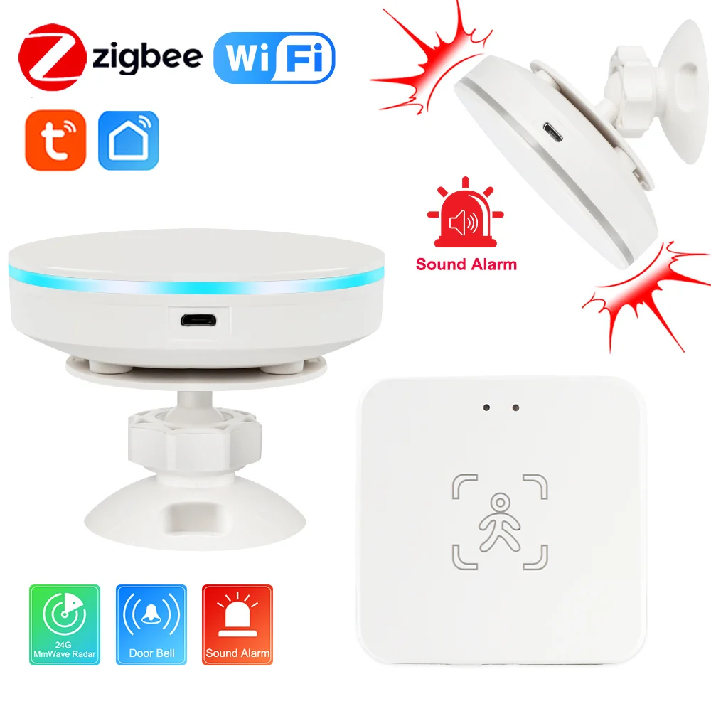 Zigbee Wi-fi Sensor Presença Humana Tuya Mmwave Detector Radar Sensor de Movimento com Alarme de Segurança Distância Luminância e Detecção Lux